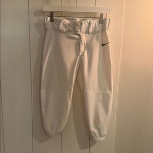 Nike Kids White Athletic Baseball Pants with Black Swoosh